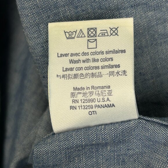 Faconnable Shirt Mens L Chambray Contempory Blue Corduroy Yoke Roll Tab Sleeve - Picture 16 of 16